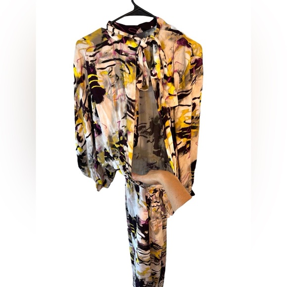 Zara High Neck Long Sleeve Printed Marble Asymmetrical Maxi Dress Size Medium - Picture 10 of 11